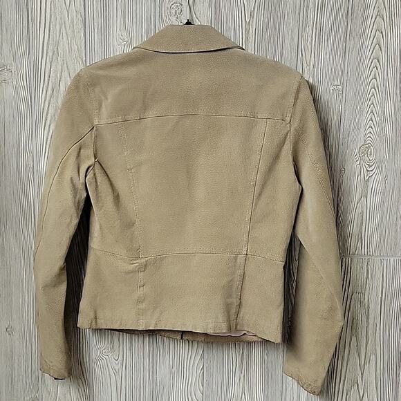 Wilsons Vintage Leather Blazer Button Up Lined Jacket Khaki Tan Womens Small - Picture 5 of 11